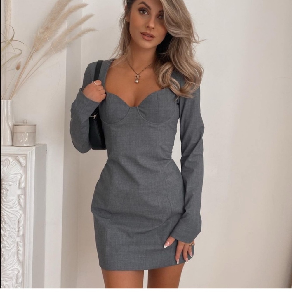 ZARA Grey Bustier Sweetheart short Fitted Dress Small